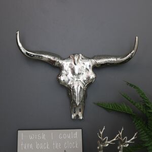 Silver Metal Wall Mounted Buffalo Skull Material: Metal
