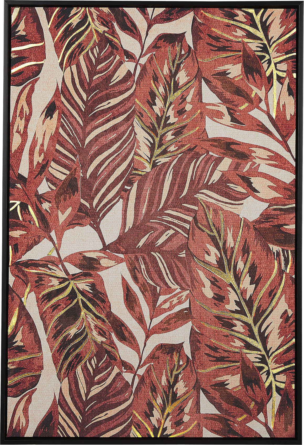 Beliani Framed Wall Art Red Print on Paper 63 x 93 cm Botanical Palm Leaf Theme Material:Polyester Size:5x93x63