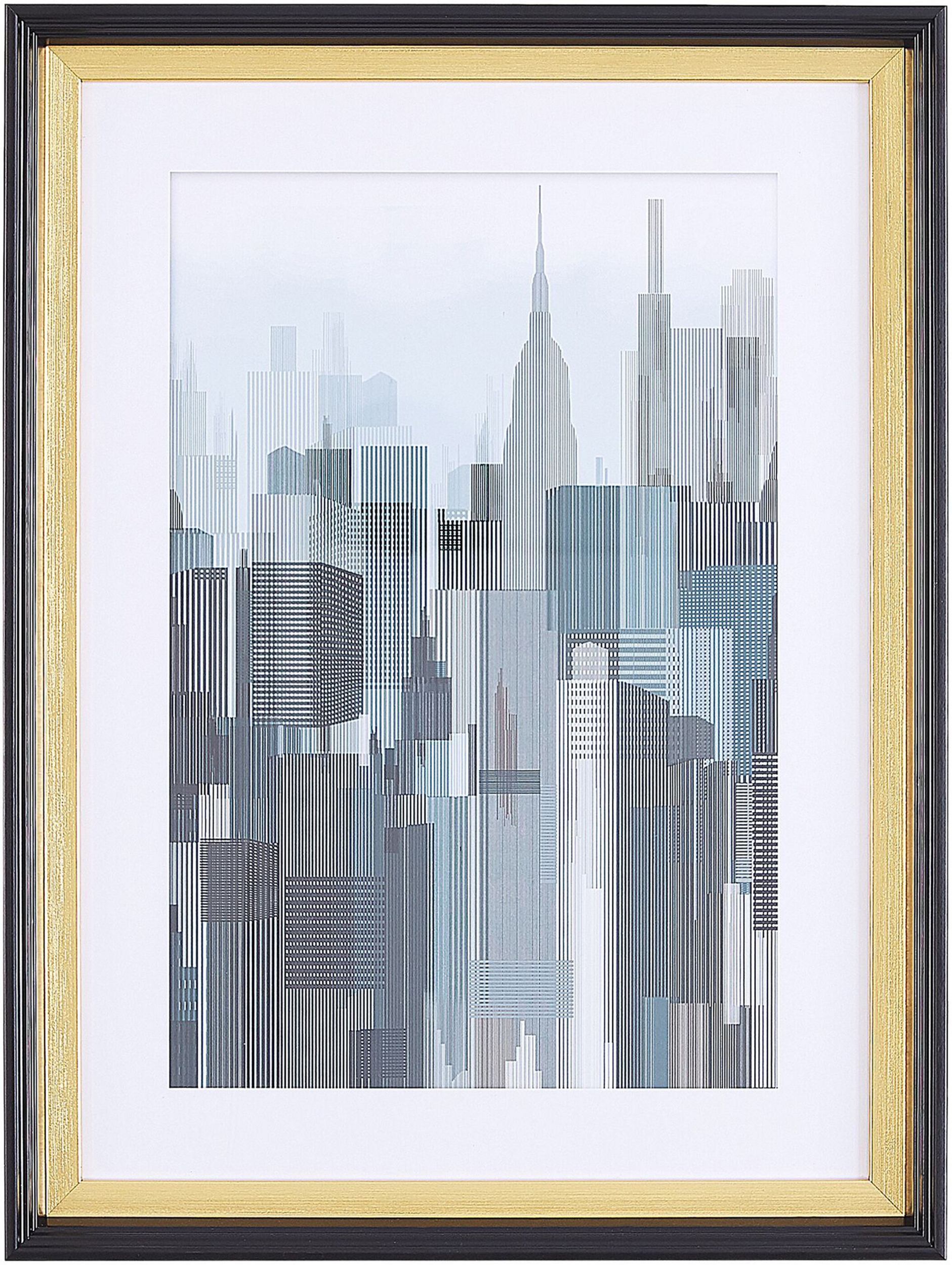 Beliani Framed Wall Art Blue and Grey Print Gold and Black Frame 30 x 40 cm Skyscrapers City Passe-Partout Industrial Minimalist Material:Paper Size:5x40x30