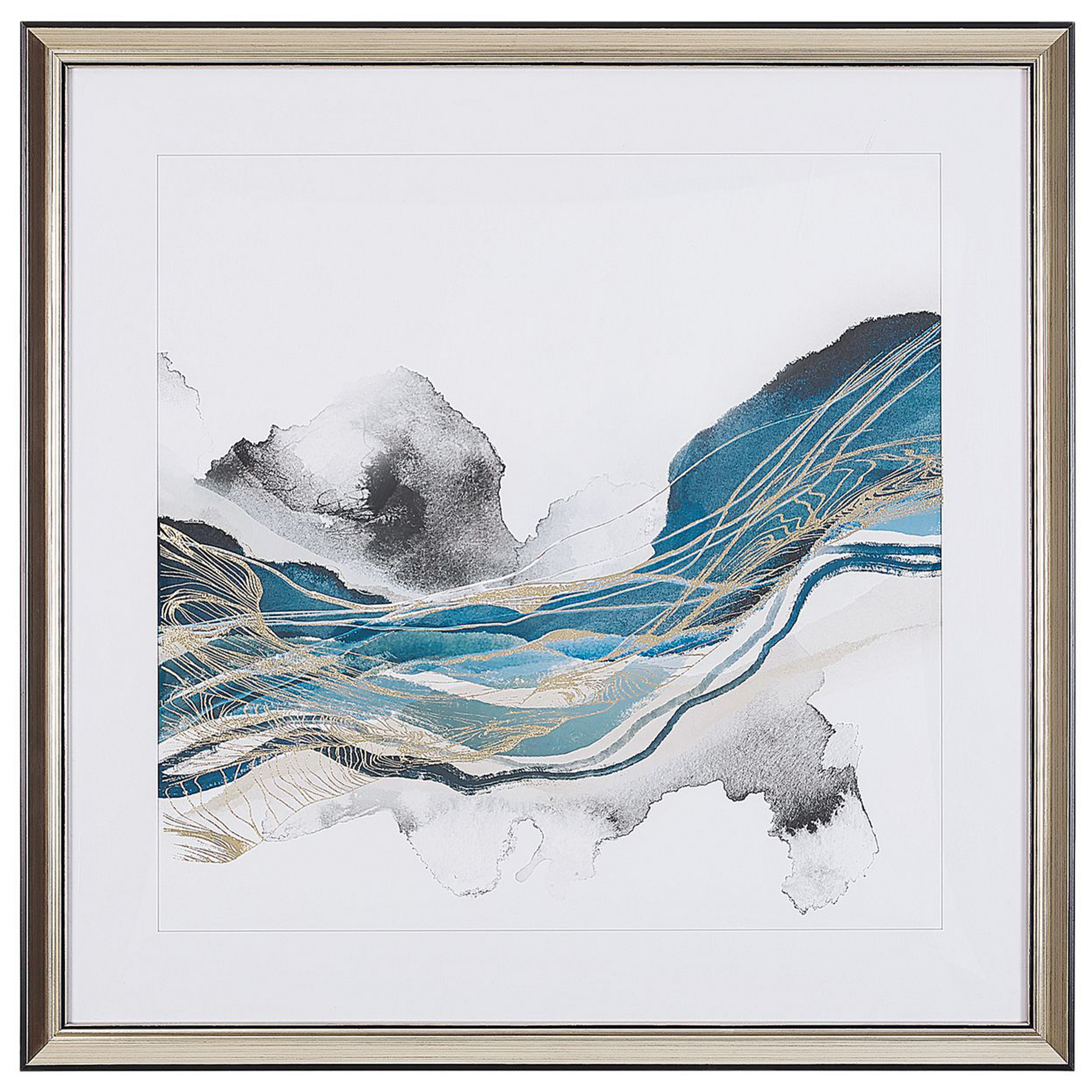 Beliani Framed Wall Art Blue and Grey Print on Paper 60 x 60 cm Passe-partout Frame Abstract Theme Material:Paper Size:4x60x60