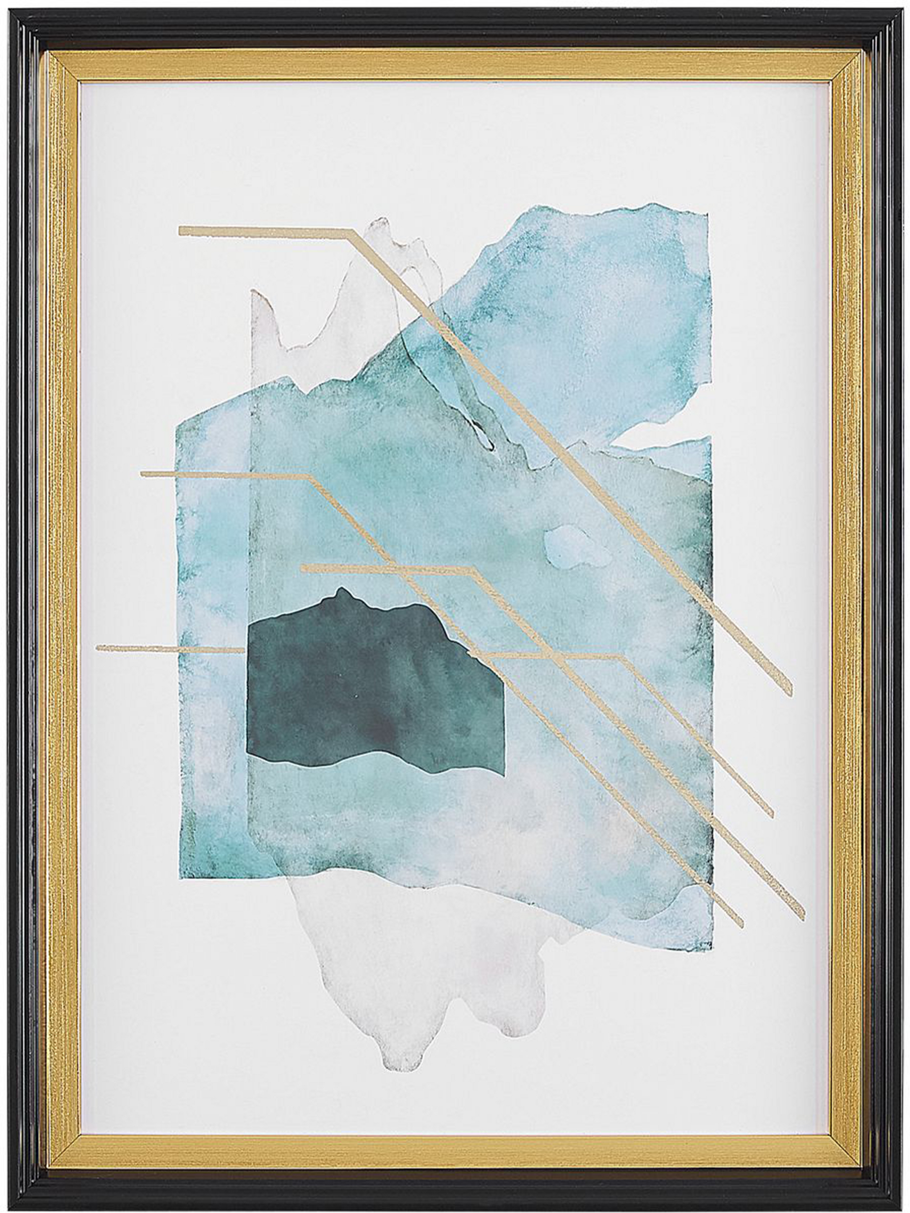 Beliani Framed Wall Print Blue and Gold Paper Watercolour Aquarelle Effect 30 x 40 cm Material:Paper Size:5x40x30