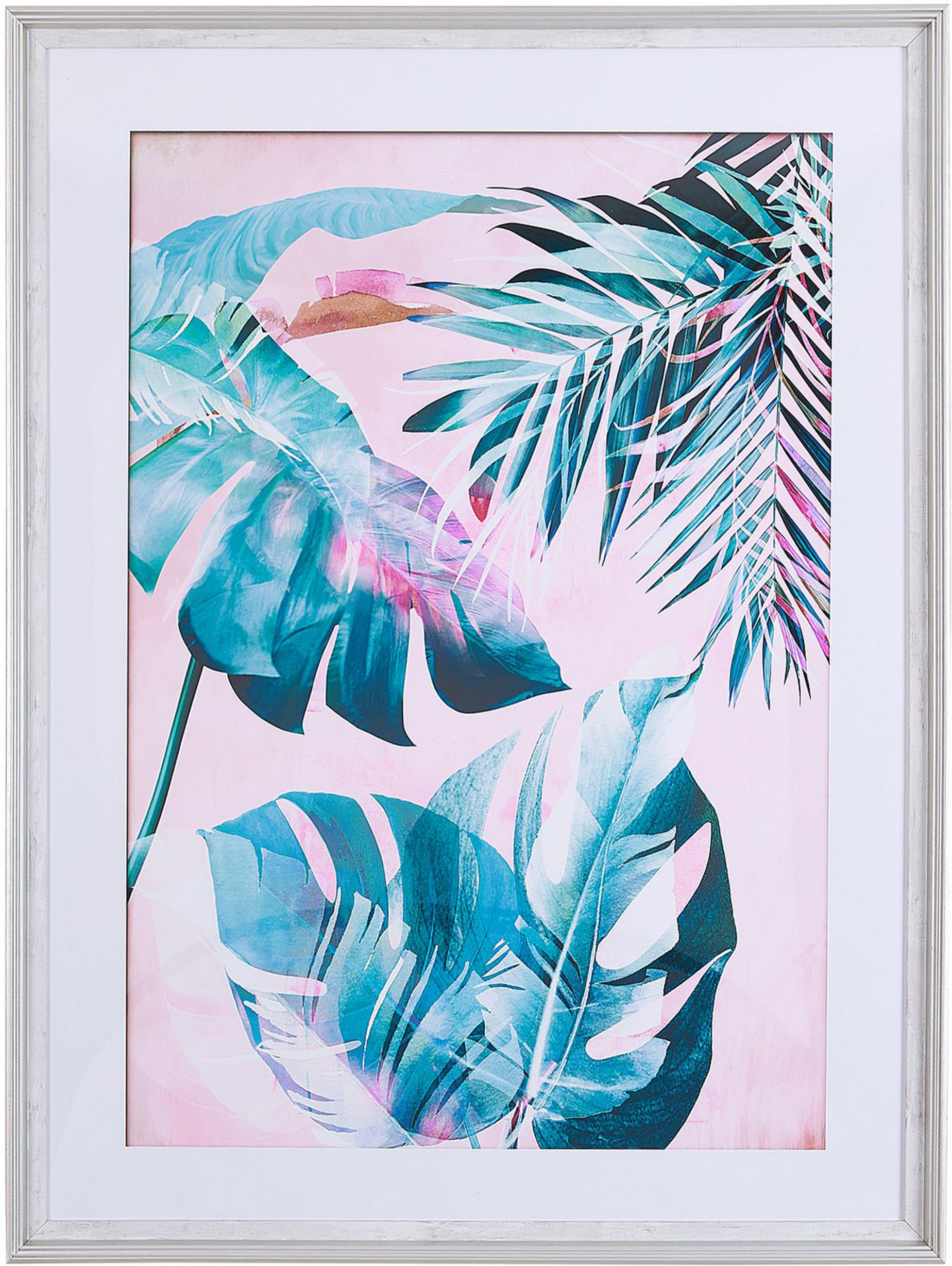 Beliani Framed Wall Art Blue and Pink Print on Paper 60 x 80 cm Passe-Partout Frame Botanical Theme Material:Paper Size:5x80x60