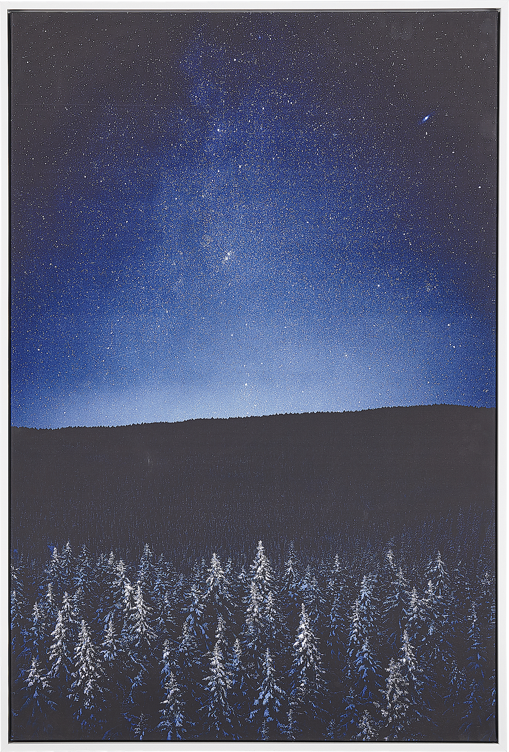 Beliani Framed Canvas Wall Art Blue and Black 63 x 93 cm Night Landscape Sky Forest Modern Wall Décor for Living Room Bedroom Material:Polyester Size:5x93x63