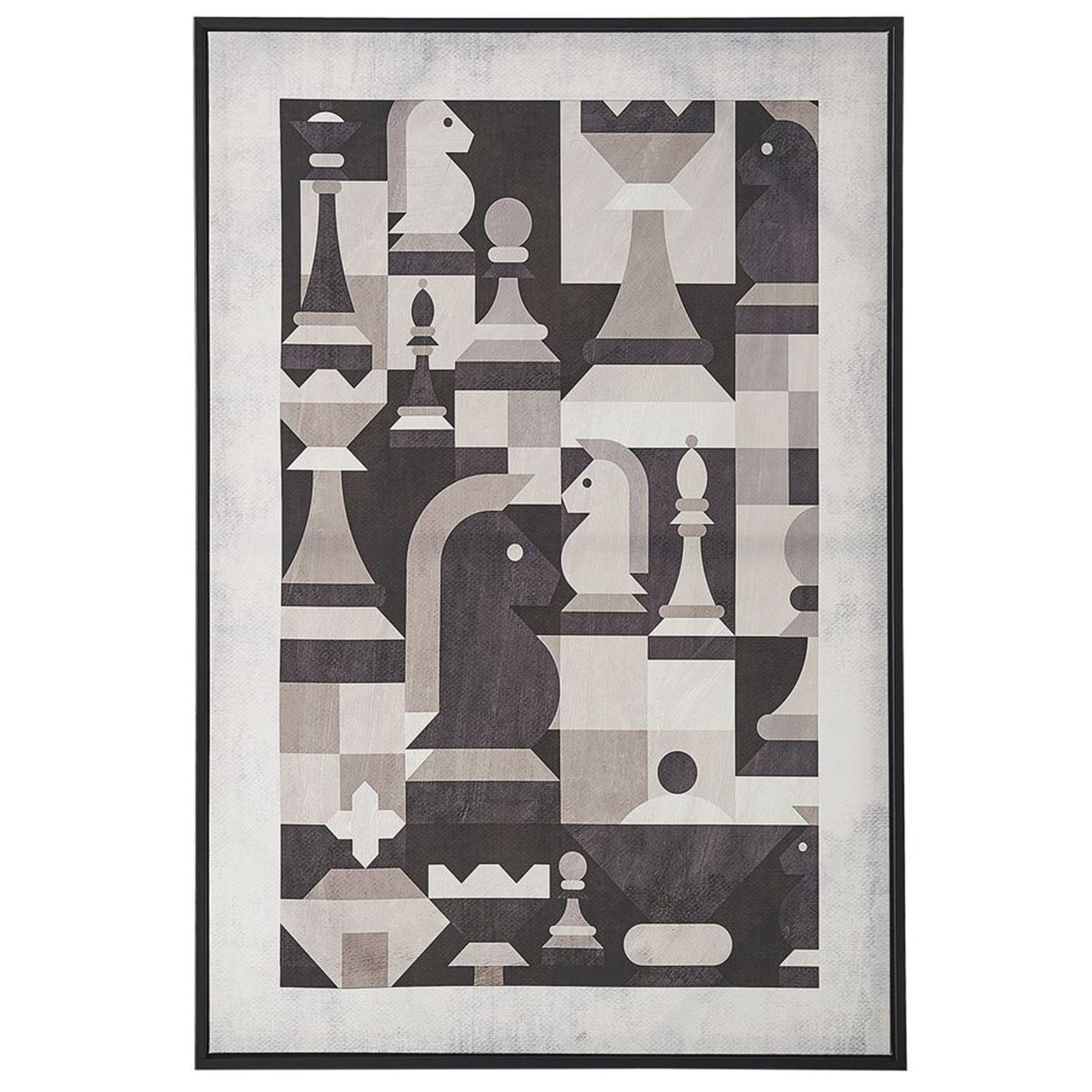 Beliani Framed Wall Art Grey Canvas 63 x 93 cm Geometric Chess Pawn Print Framed Minimalist Modern Material:Polyester Size:5x93x63