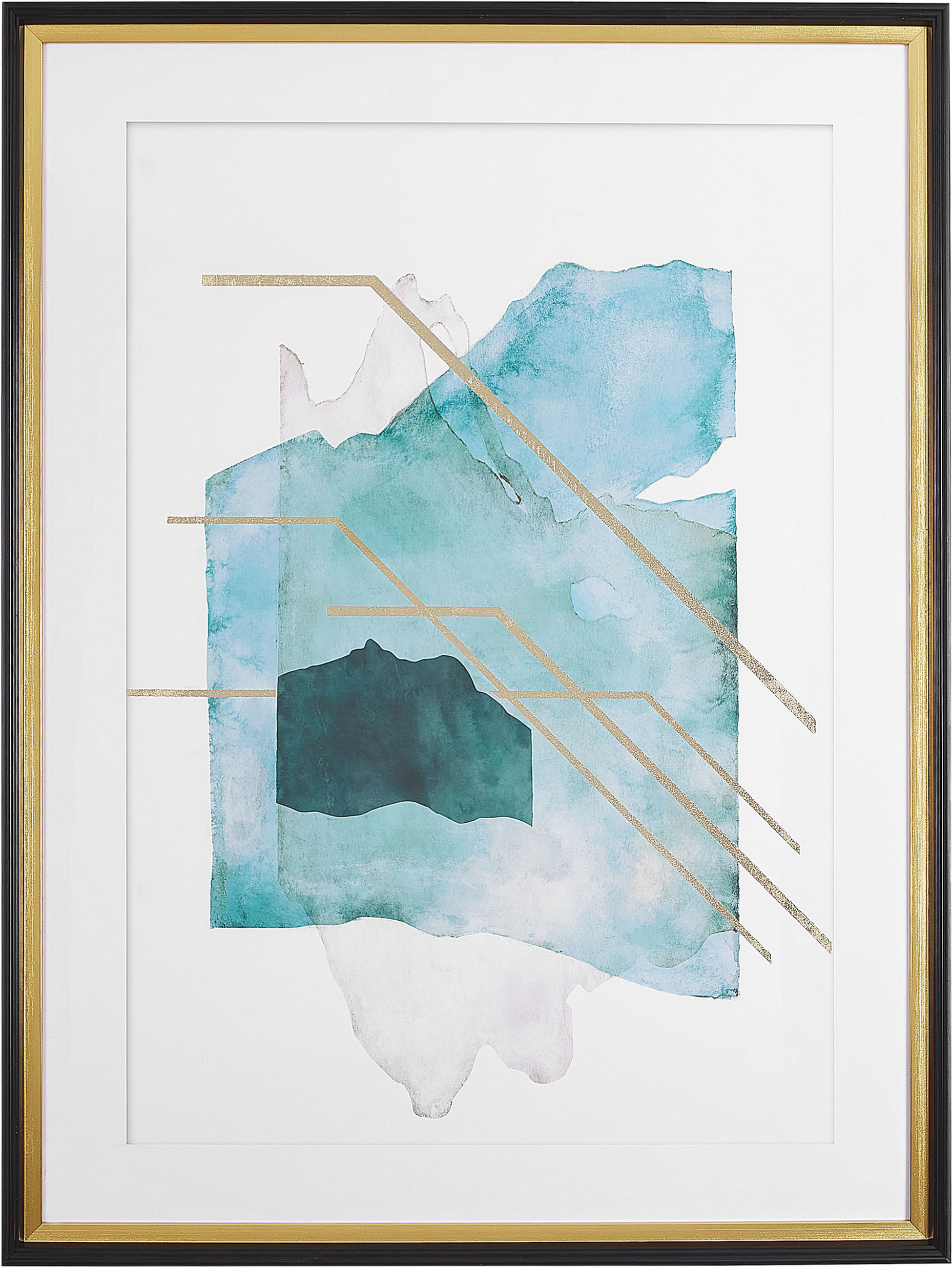 Beliani Framed Wall Print Blue and Gold Paper Watercolour Aquarelle Effect 60 x 80 cm Material:Paper Size:5x80x60