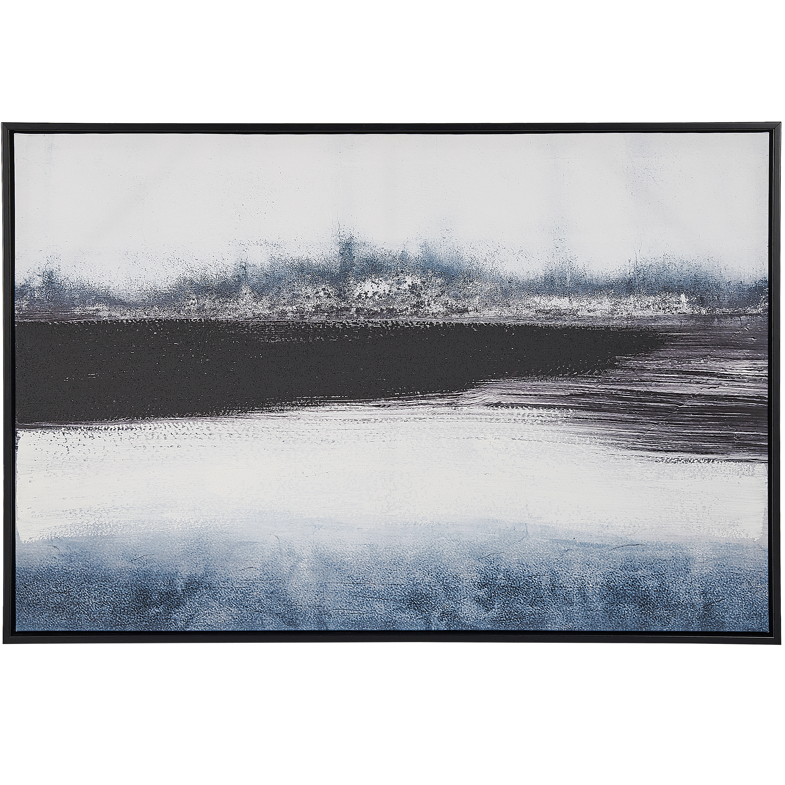 Beliani Framed Canvas Wall Art Blue and Black 93 x 63 cm Abstract Landscape Motif Modern Wall Décor for Living Room Bedroom Material:Polyester Size:5x63x93