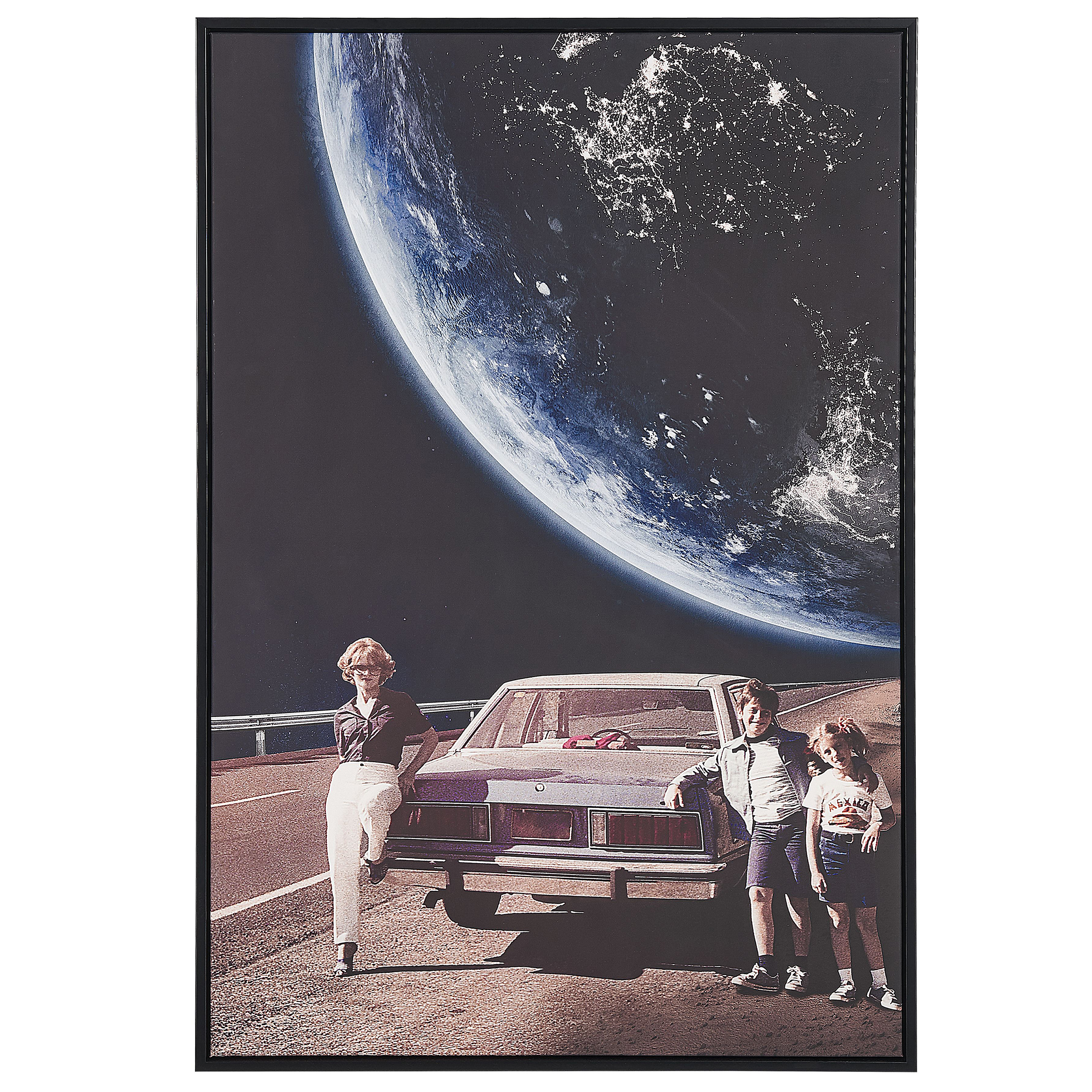 Beliani Framed Wall Art Multicolour Canvas 63 x 93 cm  Print Retro Planet Moon Motif Modern Wall Decor Material:Polyester Size:5x93x63