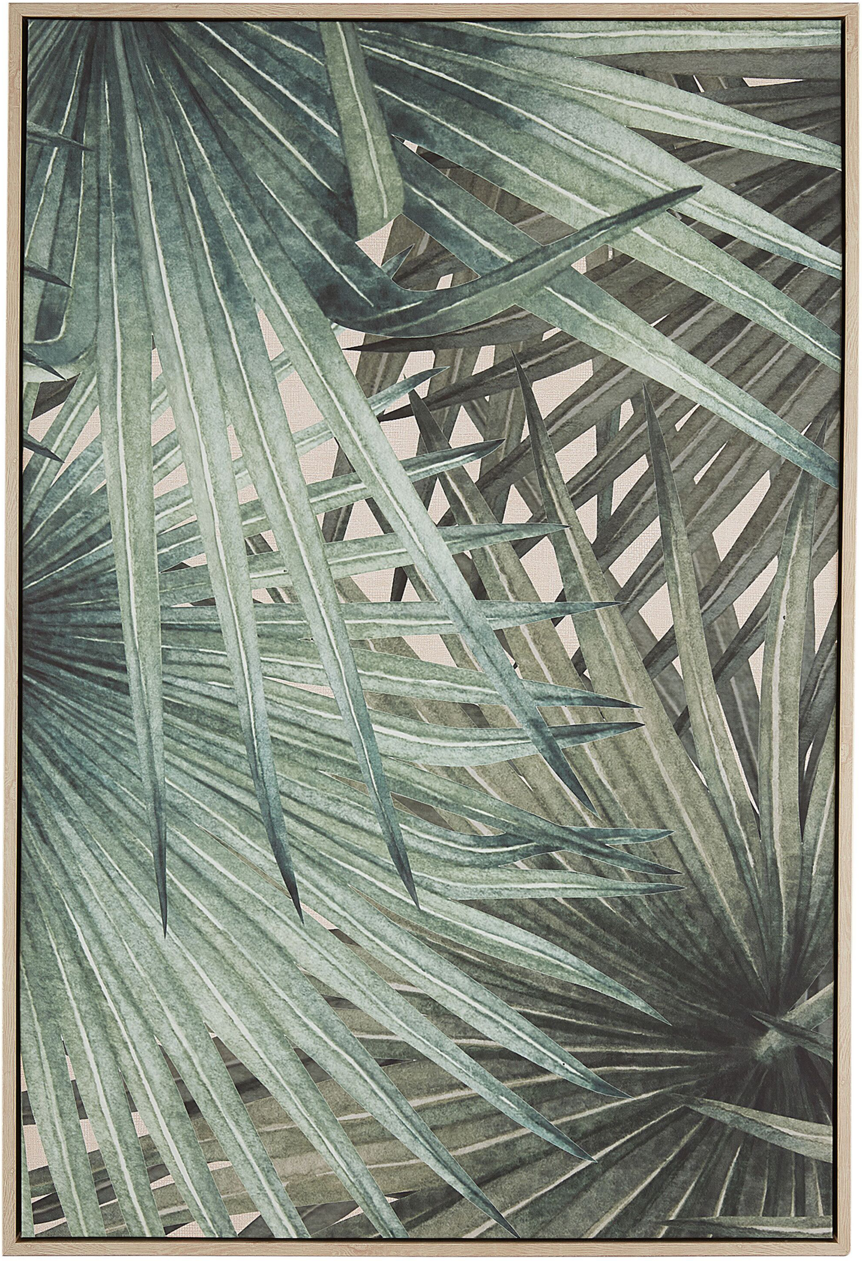 Beliani Canvas Art Print Green 93 x 63 cm Palm Tree Leaves Polyester and MDF Boho Modern