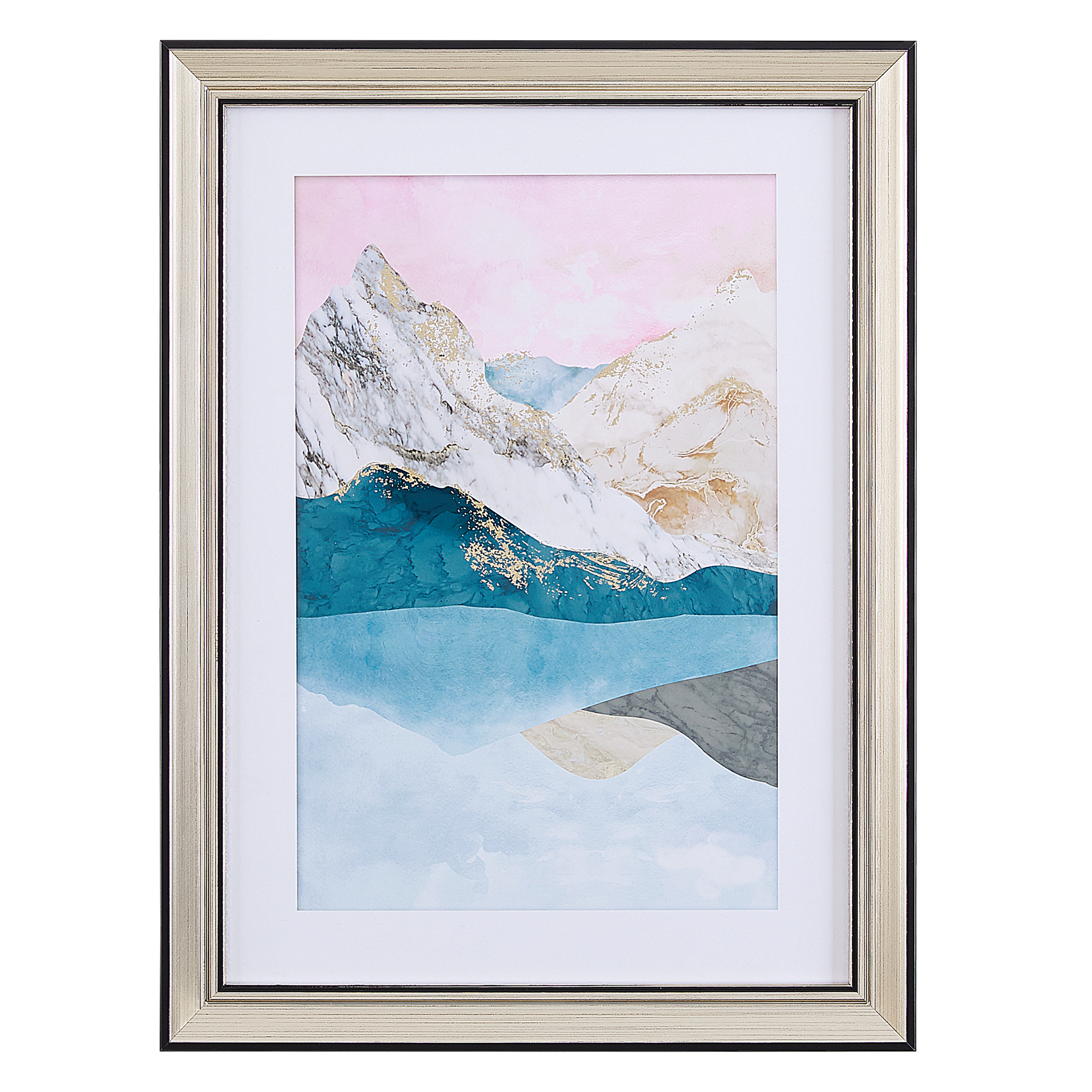 Beliani Framed Wall Art Multicolour Print on Paper 30 x 40 cm Passe-Partout Frame Mountains Theme