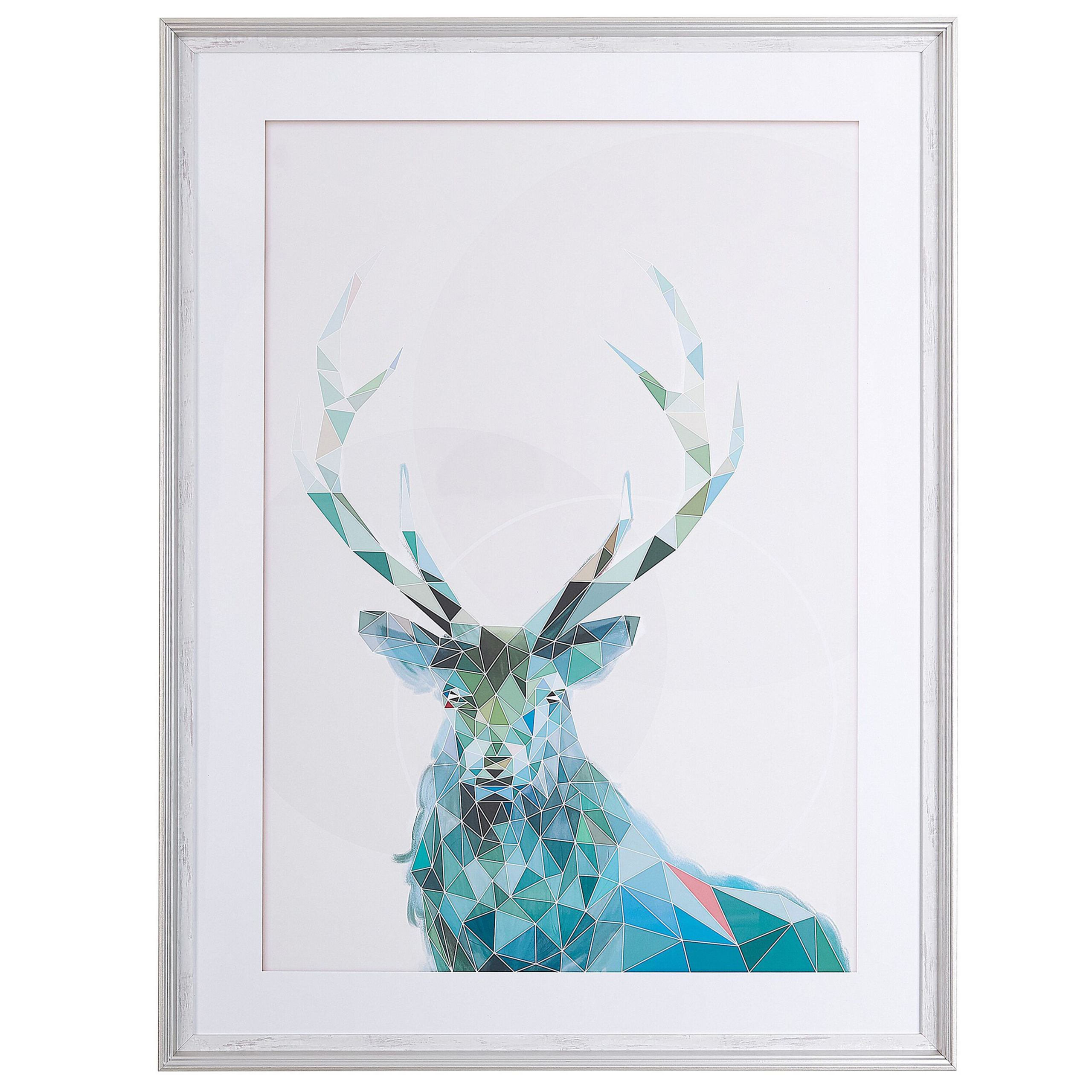 Beliani Framed Wall Art Deer Print Blue with White Frame 60 x 80 cm Distressed Minimalist Scandinavian Design
