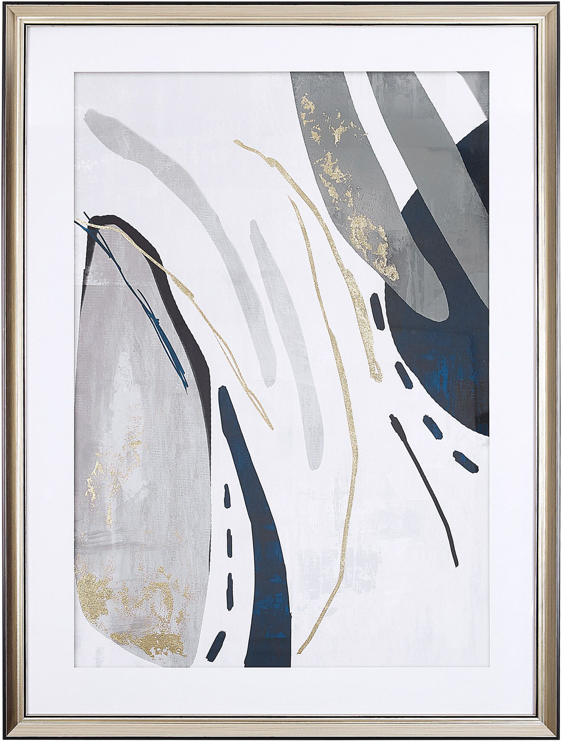 Beliani Framed Wall Art Grey Print Brass Frame 60 x 80 cm Passe-Partout Abstract Simple Minimalist