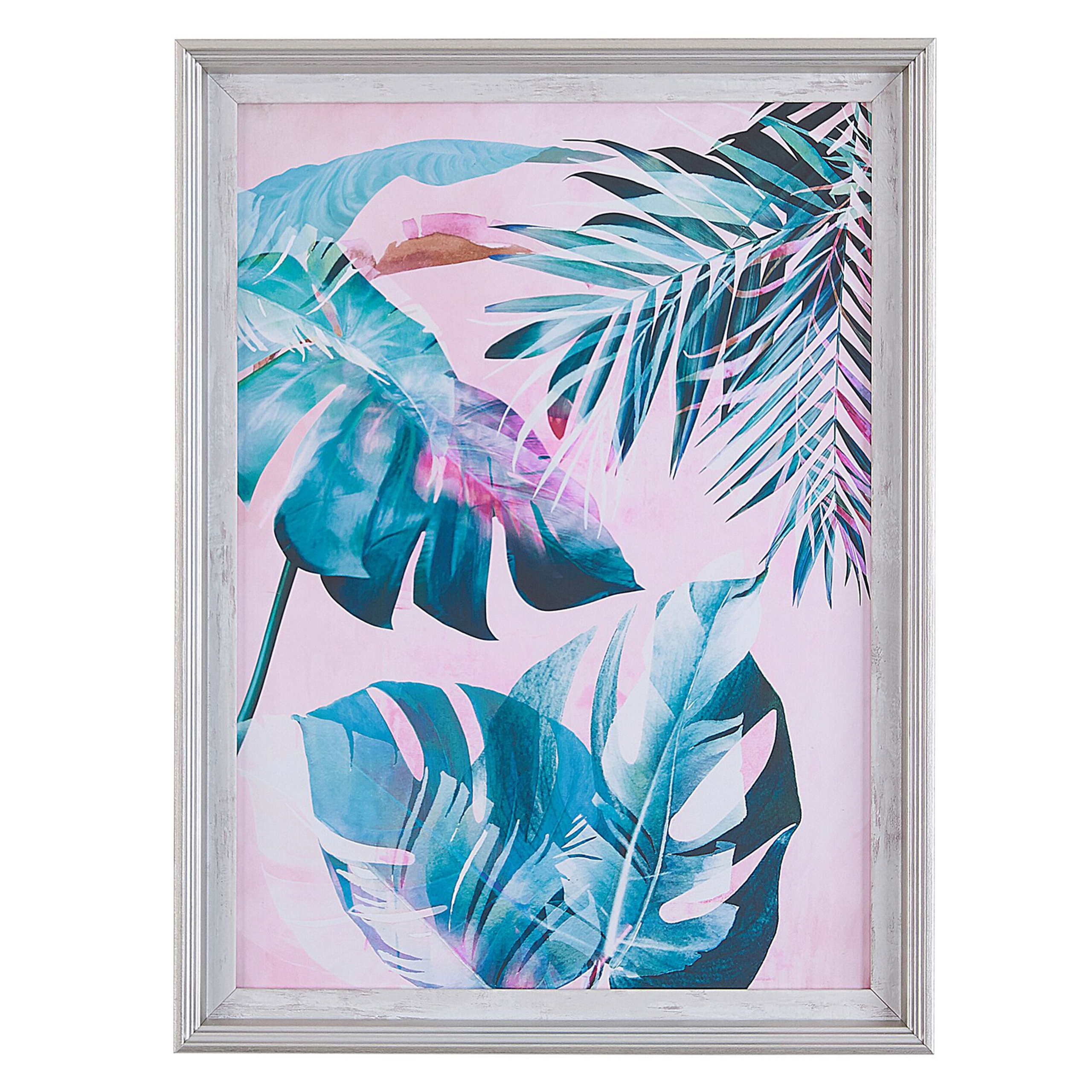 Beliani Framed Wall Art Blue and Pink Print on Paper 30 x 40 cm Frame Botanical Theme