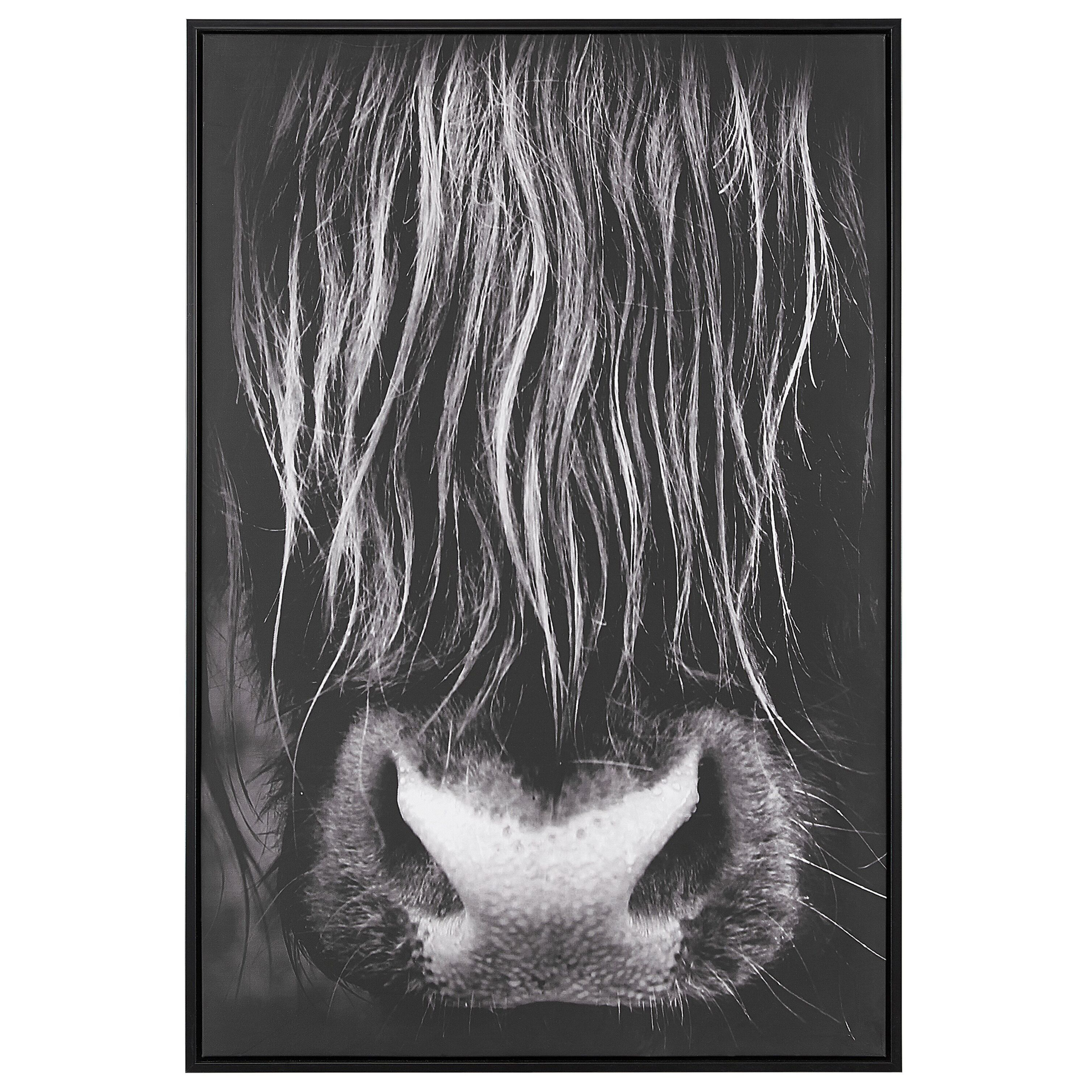 Beliani Canvas Art Print Black 93 x 63 cm Bull Polyester and MDF Frame Modern