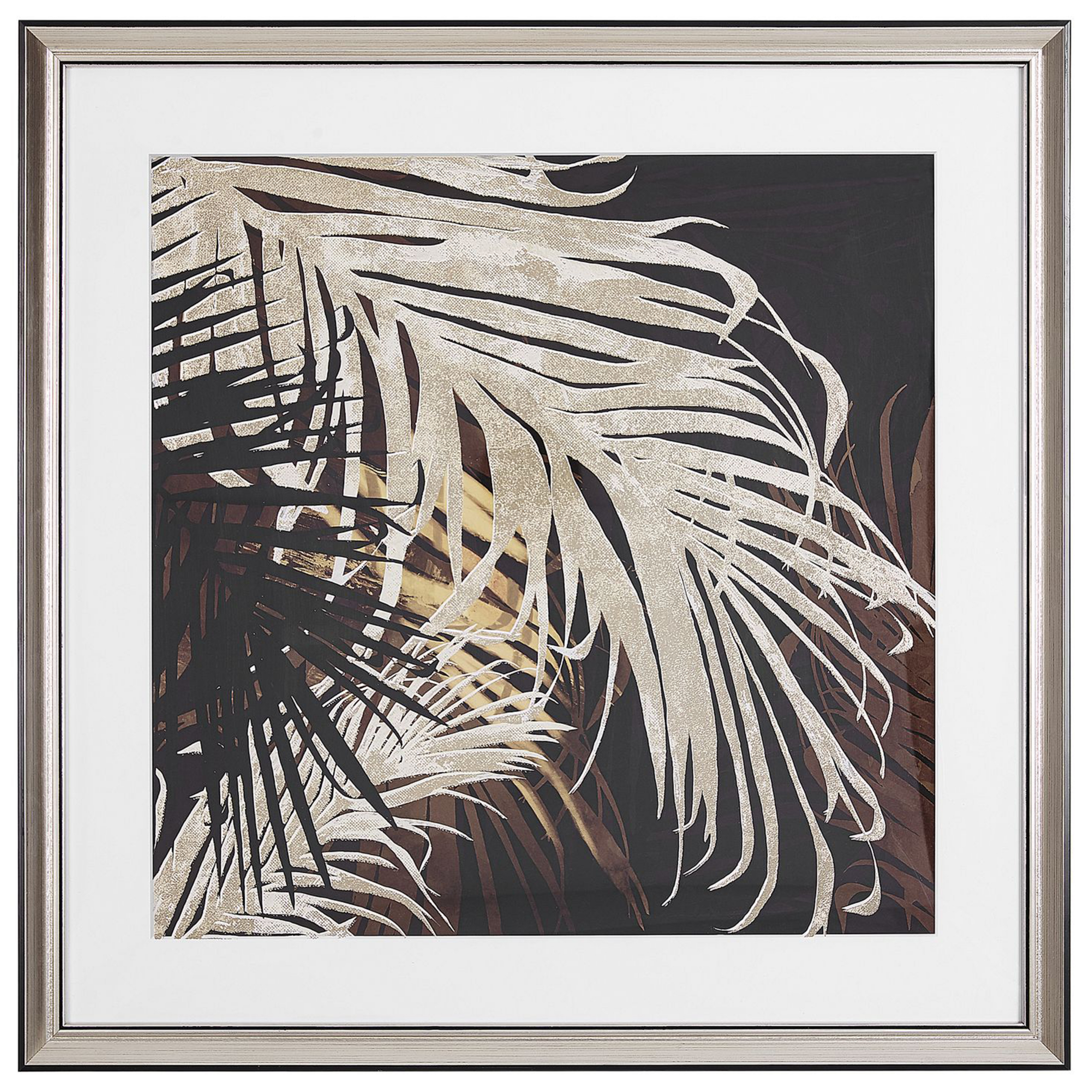 Beliani Framed Wall Art Gold and Brown Print on Paper 60 x 60 cm Botanical Palm Leaf Theme
