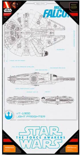 SD Toys Star Wars Episode VII Glass Poster - Millennium Falcon (50 x 25cm)