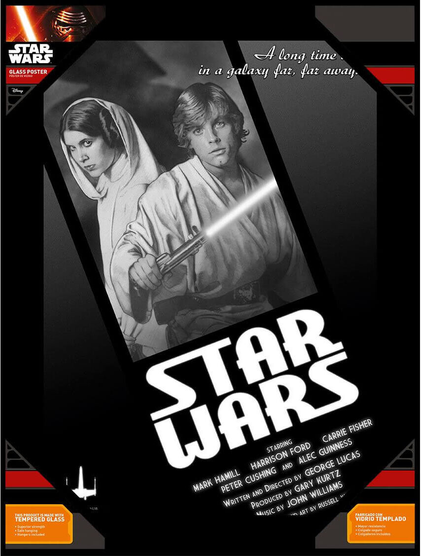 SD Toys Star Wars Glass Poster - Luke Skywalker and Princess Leia in Black and White (30 x 40cm)