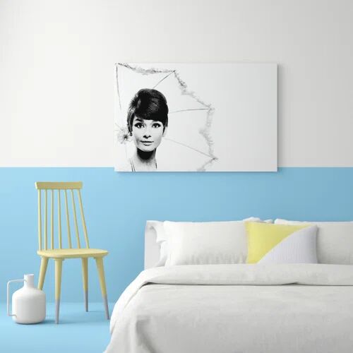 East Urban Home 'Audrey Hepburn Umbrella' Photographic Print on Canvas East Urban Home Size: 81.3 cm H x 121.9 cm W  - Size: 66 cm H x 101.6 cm W