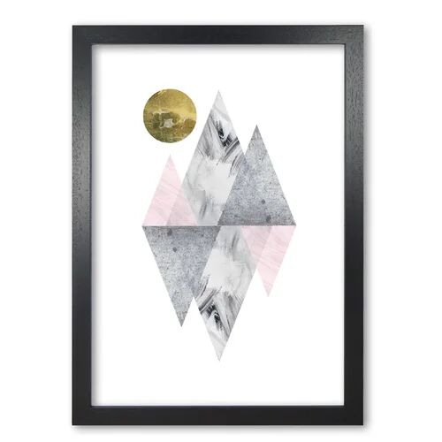 East Urban Home Pink and Grey Diamonds with Gold Moon Abstract - Graphic Art Print on Paper East Urban Home Format: Black Grain Frame, Size: 60 cm H x 42 cm W x 5 cm  - Size: 42 cm H x 30 cm W x 5 cm D