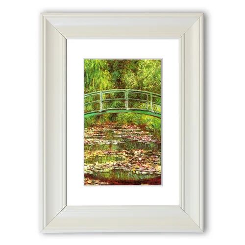 East Urban Home 'Monet Bridge over the Sea Rose Pond Framed Painting Print East Urban Home Size: 93 cm H x 70 cm W, Frame Options: Matte White  - Size: 70 cm H x 50 cm W