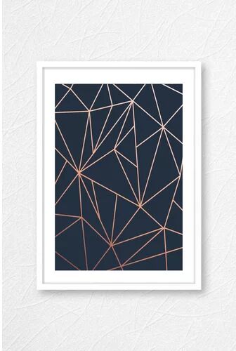 East Urban Home 'Copper Triangles Navy Background Geometrical' Graphic Art East Urban Home Size: 91cm H x 61cm W x 4cm D, Frame Options: White  - Size: 59 cm H x 42 cm W