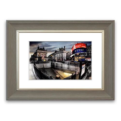 East Urban Home 'Piccadilly Circus London' Framed Photograph East Urban Home Size: 70 cm H x 93 cm W, Frame Options: Grey  - Size: 50 cm H x 70 cm W