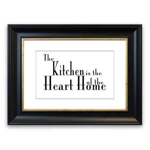 East Urban Home 'The Kitchen Is the Heart of the Home 2' Framed Typography in White East Urban Home Size: 50 cm H x 70 cm W, Frame Options: Black  - Size: 93 cm H x 126 cm W