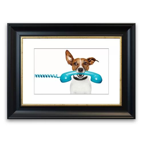 East Urban Home 'Terrier Dog Phone Call' Framed Photograph East Urban Home Size: 93 cm H x 70 cm W, Frame Options: Black  - Size: 50 cm H x 70 cm W