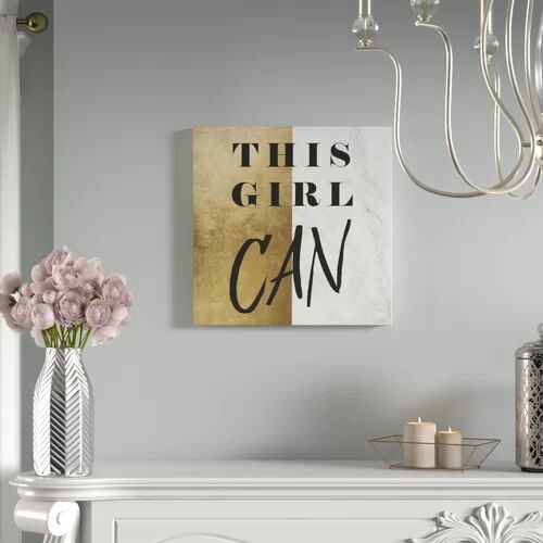 East Urban Home This Girl Can Gold - Wrapped Canvas Typography Print East Urban Home  - Size: 30cm H x 30cm W x 3cm D