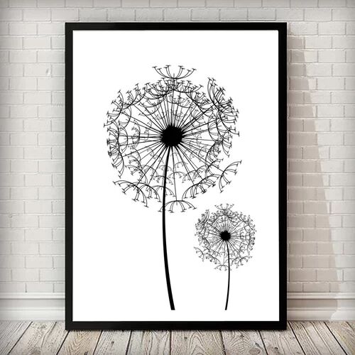 East Urban Home 'Dandelions Monochrome Nature' Framed Graphic Art Print East Urban Home Size: 44 cm H x 33 cm W, Frame Colour: Black  - Size: 53 cm H x 43 cm W