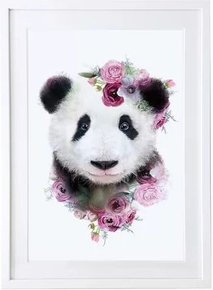 Latitude Run 'Panda Cub Floral' Picture Frame Painting Print on Paper Latitude Run Size: 50 cm H x 70 cm W, Frame Option: White  - Size: 50 cm H x 70 cm W