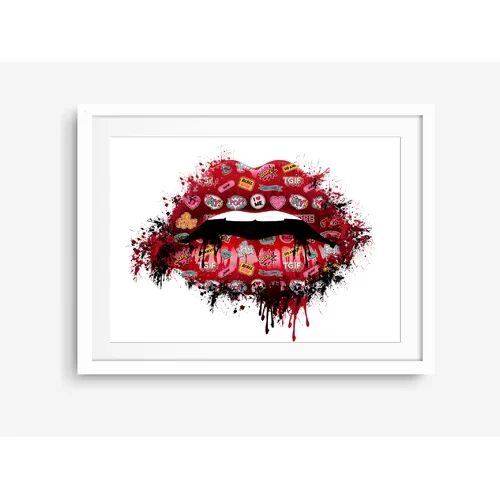 East Urban Home 'Rebel Girl Lips' Framed Graphic Art Print in Red East Urban Home Frame Options: White, Size: 43 cm H x 33 cm W x 5 cm D  - Size: 53 cm H x 43 cm W x 5 cm D