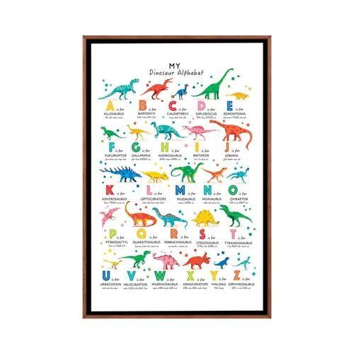 Isabelle & Max Bright Dinosaur Alphabet - Graphic Art Print on Canvas Isabelle & Max Format: Classic Brown Wood Framed, Size: 101.6cm H x 66.04cm W x 3.81cm D  - Size: Small