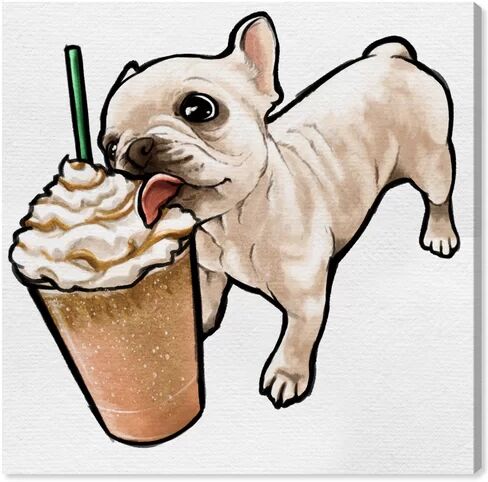 East Urban Home 'Frenchie and Frappe' Graphic Art on Wrapped Canvas East Urban Home Size: 61 cm H x 61 cm W x 3.8 cm D  - Size: Mini (Under 40cm High)