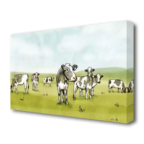 East Urban Home Cows Drawing - Drawing on Canvas East Urban Home Size: 66 cm H x 101.6 cm W  - Size: 121.9 cm H x 81.3 cm W