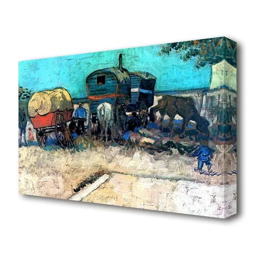 East Urban Home 'Gypsy Camp with Horse Carriage' by Vincent Van Gogh Oil Painting Print on Wrapped Canvas East Urban Home Size: 81.3 cm H x 121.9 cm W  - Size: 81.3 cm H x 121.9 cm W