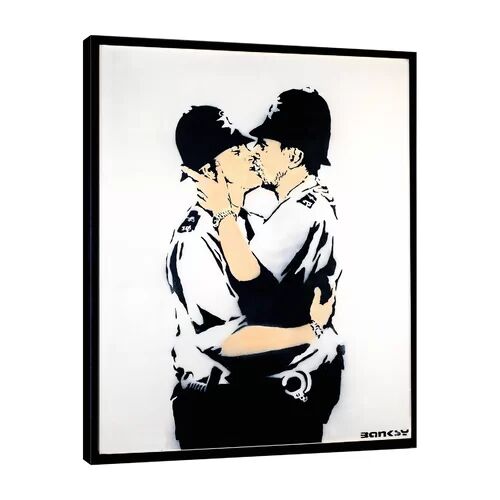 East Urban Home Kissing Cops II by Banksy - Floater Frame Graphic Art Print on Canvas East Urban Home Size: 51cm H x 41cm W x 4cm D  - Size: Super King - 2 Standard Pillowcases