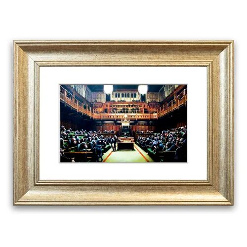 East Urban Home 'Monkey Parliament' by Banksy - Graphic Art Print on Paper East Urban Home Size: 50cm H x 70cm W x 1cm D, Frame Options: Silver  - Size: 30cm H x 40cm W x 1cm D