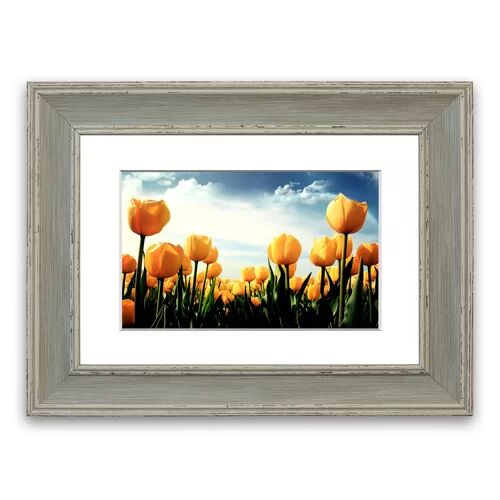 East Urban Home Yellow Tulips - Picture Frame Photograph Print on Paper East Urban Home Size: 50 cm H x 70 cm W, Frame Options: Blue  - Size: 93 cm H x 126 cm W