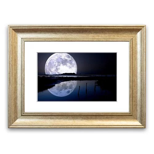 East Urban Home 'Full Moon Reflection Bedroom' Framed Graphic Art East Urban Home Size: 50 cm H x 70 cm W, Frame Options: Silver  - Size: 93 cm H x 126 cm W