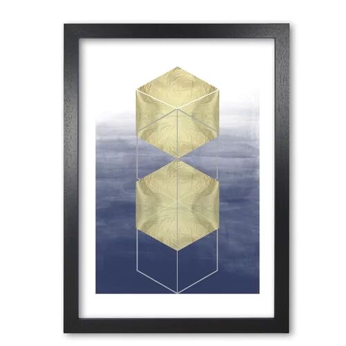 East Urban Home Navy and Gold Abstract Hexagons - Graphic Art on Paper East Urban Home Format: Black Grain Frame, Size: 60 cm H x 42 cm W x 5 cm D  - Size: 42 cm H x 30 cm W x 5 cm D