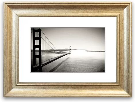 East Urban Home 'Golden Gate Bridge Black and White' Framed Photograph East Urban Home Size: 70 cm H x 93 cm W, Frame Options: Silver  - Size: 50 cm H x 70 cm W