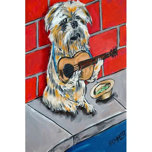 East Urban Home 'Brussels Griffon Guitar' by Jay Schmetz Oil Painting Print on Wrapped Canvas East Urban Home Size: 76cm H x 51cm W  - Size: Medium