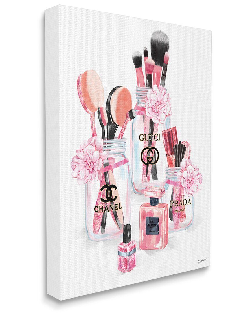 Stupell Industries Glam Fashion Cosmetic Accessories in Jars Stretched Canvas Wall Art by Ziwei Li Pink NoSize