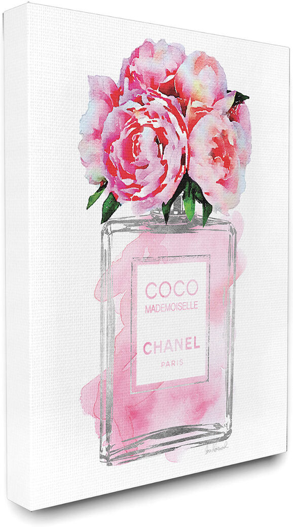 Stupell Glam Perfume Bottle V2 Flower Silver Pink Peony Canvas Art NoColor 24" x 30"