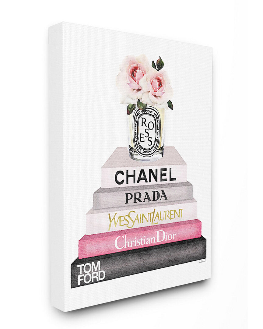 Stupell Book Stack Fashion Candle Pink Rose NoColor 16" x 20"