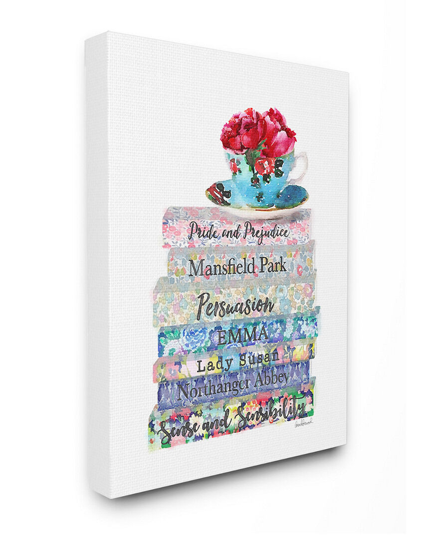 Stupell Floral Book Stack Tea Cup NoColor 16" x 20"
