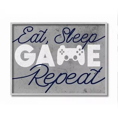Stupell Home Decor Video Game Controller Eat Sleep Game Repeat Quote Wall Art, Grey, 16X20