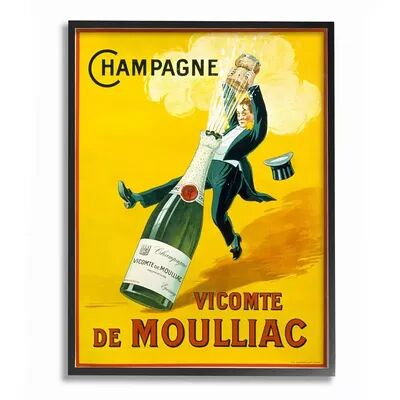 Stupell Home Decor Vintage Illustration Champagne Vicomte de Moulliac Pop Bottle Wall Art, Yellow, 16X20
