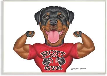 Stupell Home Decor Rott Gym Dog Pun Weightlifting Pet Illustration Wood Wall Art, White, 10X15