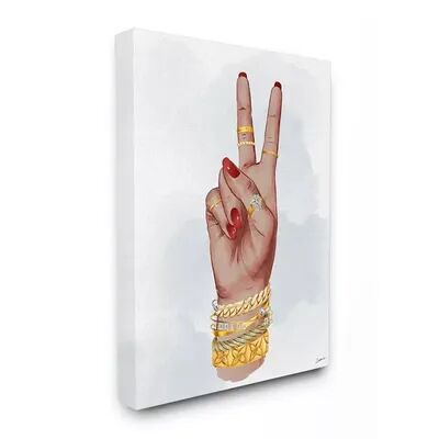 Stupell Home Decor Peace Hand Pose with Chic Fashion Accessories Wall Art, White, 16X20